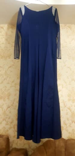 لباس مجلسی یقه هفت باز سنگدوزی سرمه ای